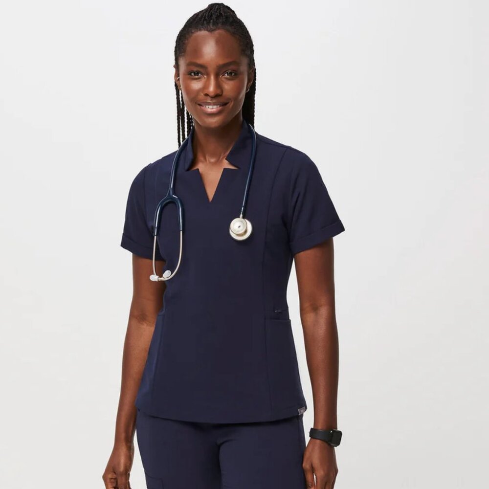 Figs Navy Short Sleeve Women's Top